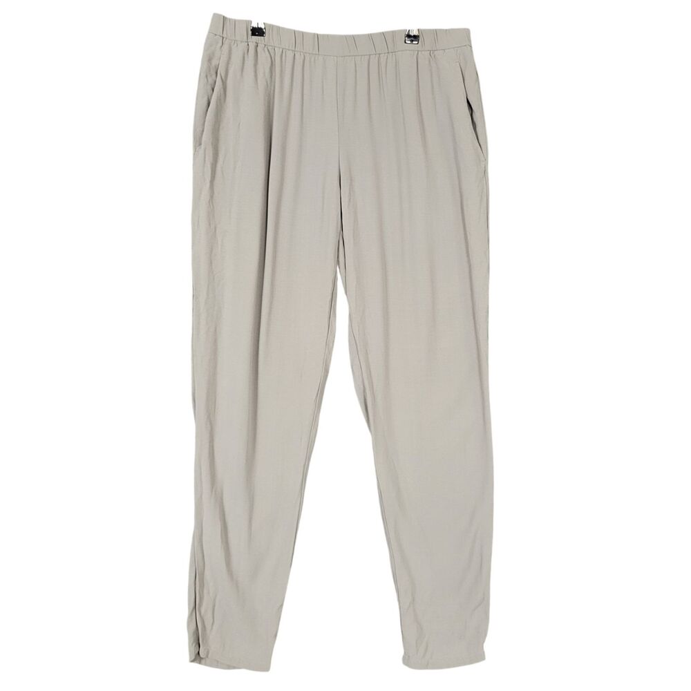 EILEEN FISHER Gray 100% Silk Mid Rise Tapered Pull On Pant Lagenlook SIZE MEDIUM